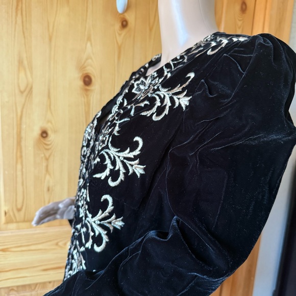 Vintage 80s Cachet Bari Protas Black Velvet Jacket 11 Gold Embroidery Victorian - Picture 10 of 16